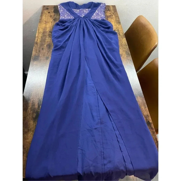 BCBGMAXAZRIA BLUE NATALEA STRAPLESS RUCHED-BODICE GOWN SIZE 4 - Picture 10 of 15